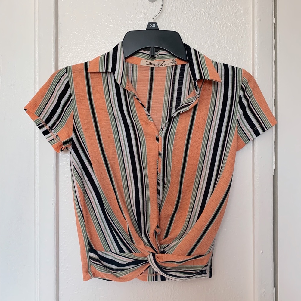 Collared top with vertical stripes